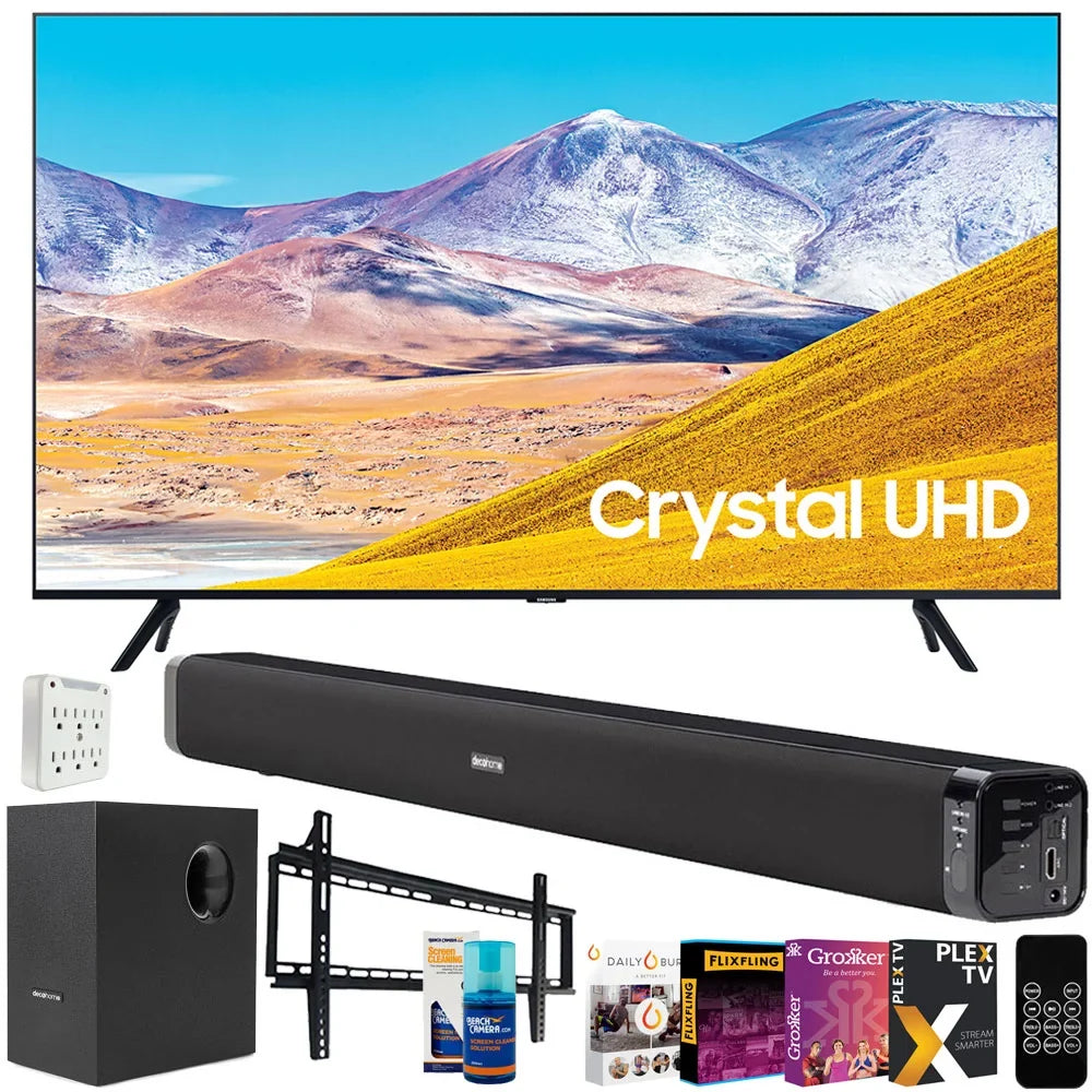 UN65TU8000 65-inch 4K UHD Smart LED TV (2020) Bundle with Deco Gear 60W Soundbar & Subwoofer, Wall Mount, Surge Adapter, Display Cleaner and TV Digital Essentials (65TU8000 65 Inch TV 65" TV)
