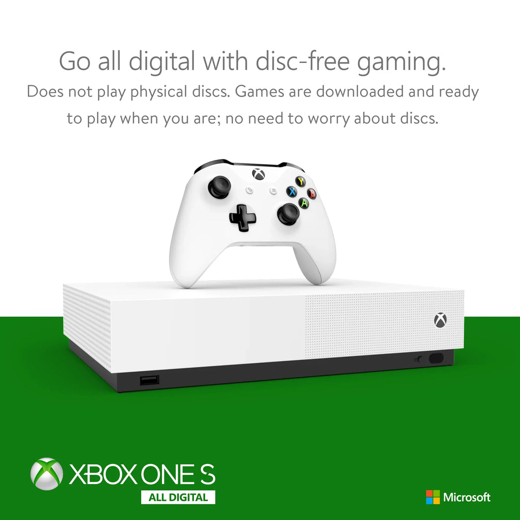 Xbox One S 1TB All-Digital Edition Console (Disc-free Gaming), White, NJP-00024