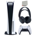 Playstation 5 Disc Version PS5 Console and Black Pulse 3D Headset Bundle with Microfiber Cleaning Cloth