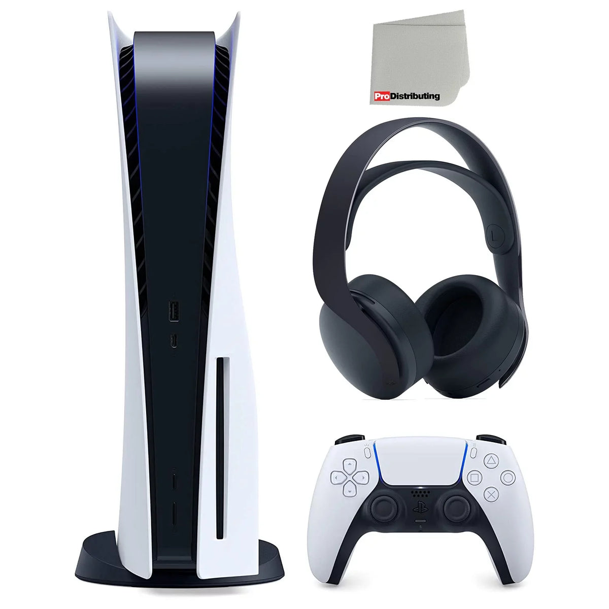 Playstation 5 Disc Version PS5 Console and Black Pulse 3D Headset Bundle with Microfiber Cleaning Cloth