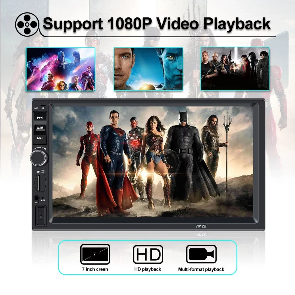 Polarlander Car Stereo Car Audio Double Din 7-inch HD Touch Display Car radio Player with Multimedia SD USB FM AUX MP5/4/3 mirror link function Bluetooth with 4LED backup camera