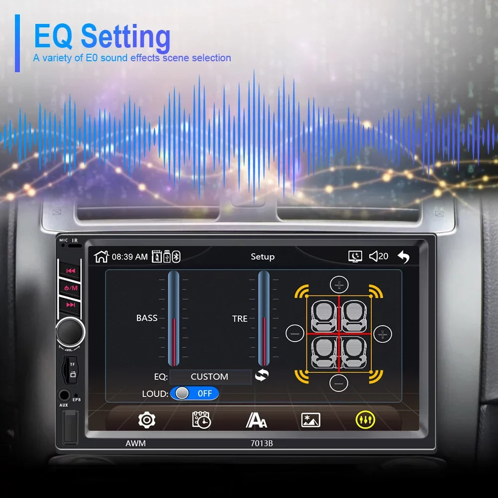 Podofo 2 Din Car Stereo with D-play 7 inch Touch Monitor Car MP5 Player Car Radio Bluetooth USB with 4 LED Rear View Camera