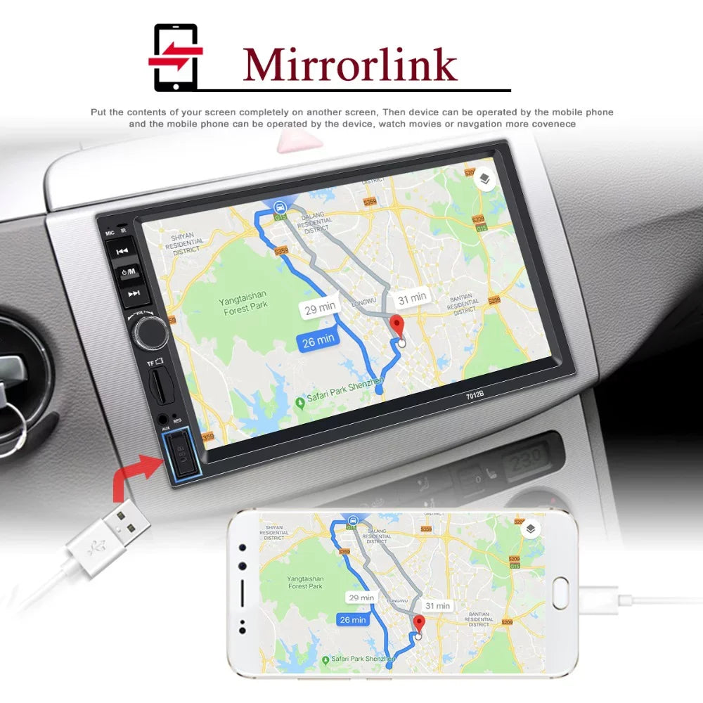 Polarlander Car Stereo Car Audio Double Din 7-inch HD Touch Display Car radio Player with Multimedia SD USB FM AUX MP5/4/3 mirror link function Bluetooth with 4LED backup camera