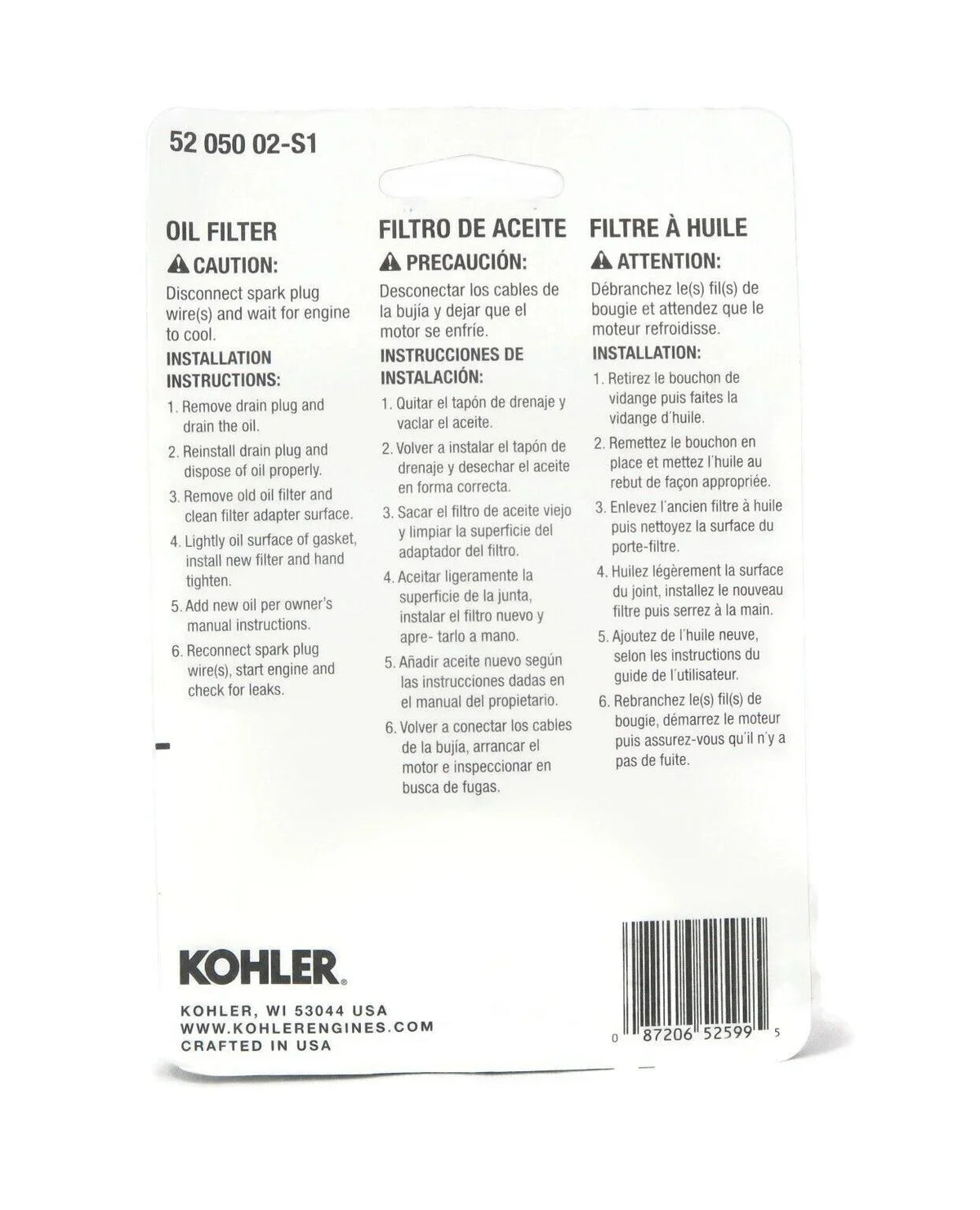 OEM | (3 Pack) Pro Capability Anti-drain Oil Filter for Kohler 52 050 02, 5205002