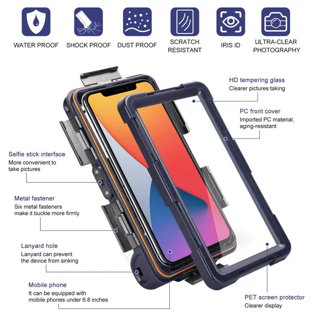UrbanX Professional [15m/50ft] Swimming Diving Surfing Snorkeling Photo Video Fluid Protective Case Fluid Housing for Sharp Z2 And all Phones Up to 6.9 Inch LCD with Lanyard