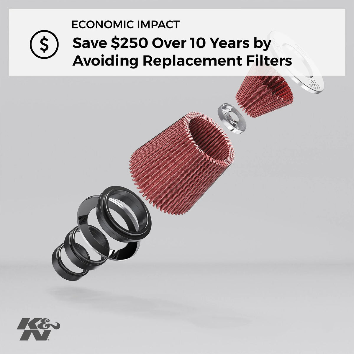 K&N Universal Clamp-On Air Filter: High Efficiency Premium, Washable, Replacement Engine Filter: Flange Diameter: 6 In, Filter Height: 7.5 In, Flange Length: 1 In, Shape: Round Tapered, RU-1041