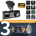 ALLTIMES 1080HD Car Dash Cam Recorder, 3 in 1 Cameras Front Interior Rear 2" HD IPS Display Monitor G-Sensor, Motion Detection, Loop Recording, with Car Charger and Video Cable