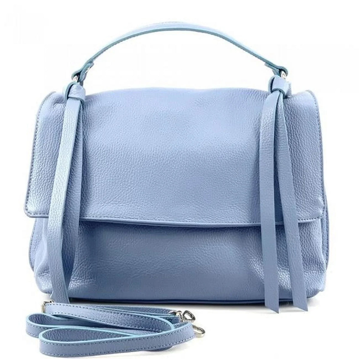 Italian Artisan Womens Handcrafted Genuine Calfskin Leather Freestyle Shoulder Handbag, Light Cyan - Medium