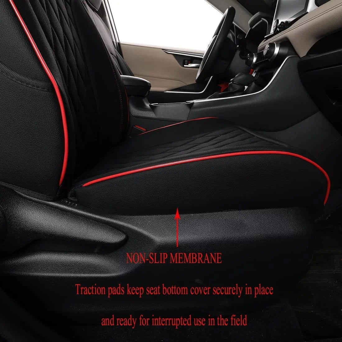 EKR Custom Fit Taos Car Seat Covers for Volkswagen Taos S SE 2022 2023-Full Set Leather Auto Seat Covers(Black with Red Trim)