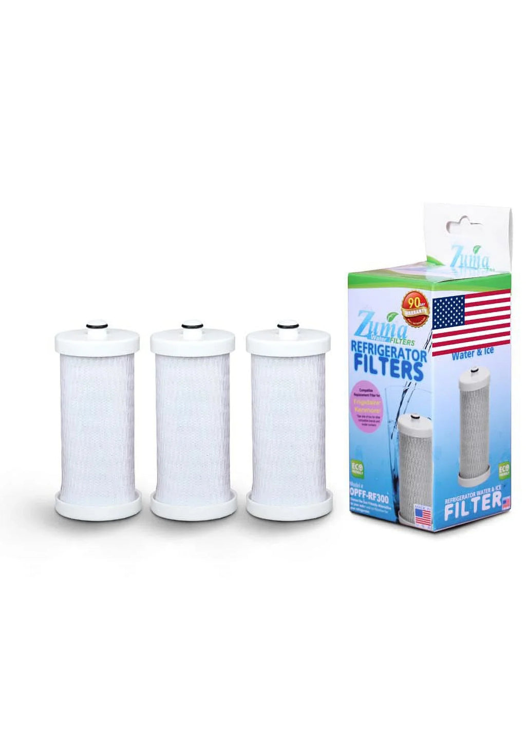 ZUMA Brand , Liquid and Ice Filter , Model # OPFF-RF300 , Compatible with Frigidaire® RF-100 - 3 Pack - Made in U.S.A.