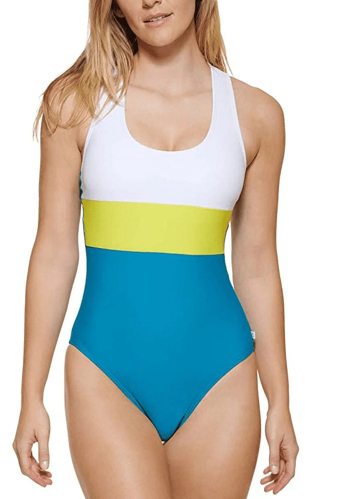 Calvin Klein AEGEAN BLUE Colorblocked Cross-Back One-Piece Swimsuit, US 18