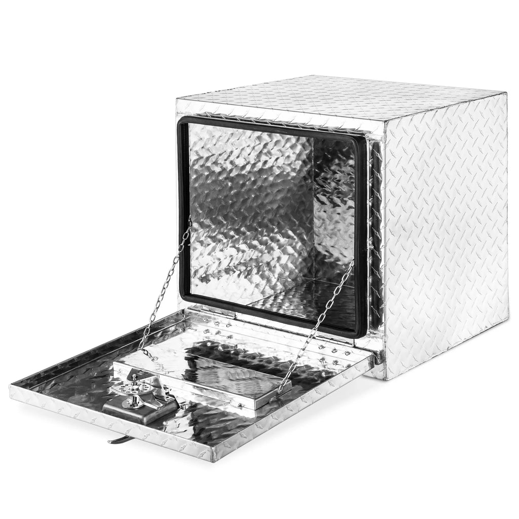 ARKSEN 18" Aluminum Truck Underbody Diamond Plate ToolBox w/ T-Handle Latch Sturdy Pickup Trailer Storage Organizer Tool Box Key Lock, Silver