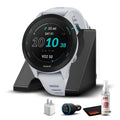 Garmin Forerunner 255S Music, Smaller GPS Running Smartwatch with Music, Advanced Insights, Long-Lasting Battery, Whitestone with Charging Base, USB Car/Wall Adapters & 6Ave Cleaning Kit
