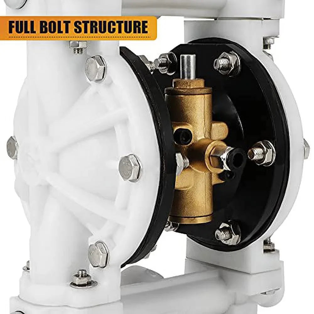 GYZJ Air Operated Double Diaphragm Pump QBK-15 1/2 inch Outlet 12 GPM Pneumatic Transfer Max 115 PSI Industrial Use for Chemical Waste Oil Dual Dissepiment PTFE Nitrile Rubber by Cast Iron