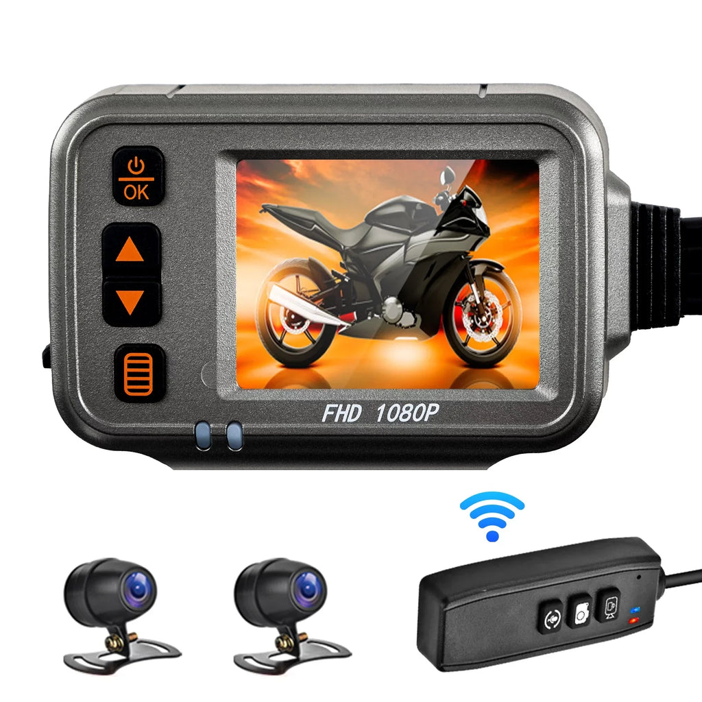 Walmeck Motorcycle Dash Cam,WiFi Dual 1080p Motorbike Camera ,120° Wide Angle,Parking Monitoring, Timed Recording After Flameout Full Body Fluid Night Vision With 32G storage card