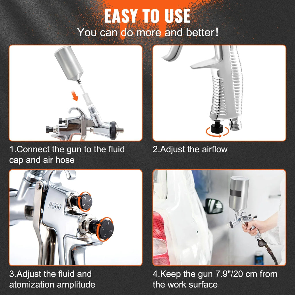 SKYSHALO HVLP Spray Gun, High Functionality Automotive Gravity Feed Spray Gun with 1.3mm 1.4mm 1.8mm Stainless Steel Nozzles, 1000cc Aluminum Cup for Auto Paint, Primer, Clear/Top Coat & Touch-Up