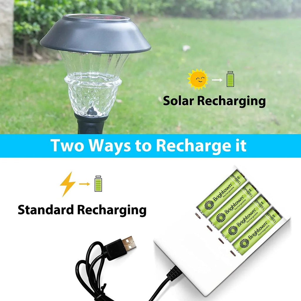 Brightown 12 Pack Rechargeable Battery AA, NiMH Pre Charged Double A Battery for Solar Lights and Household Devices, Recharge up to 1200 Cycles