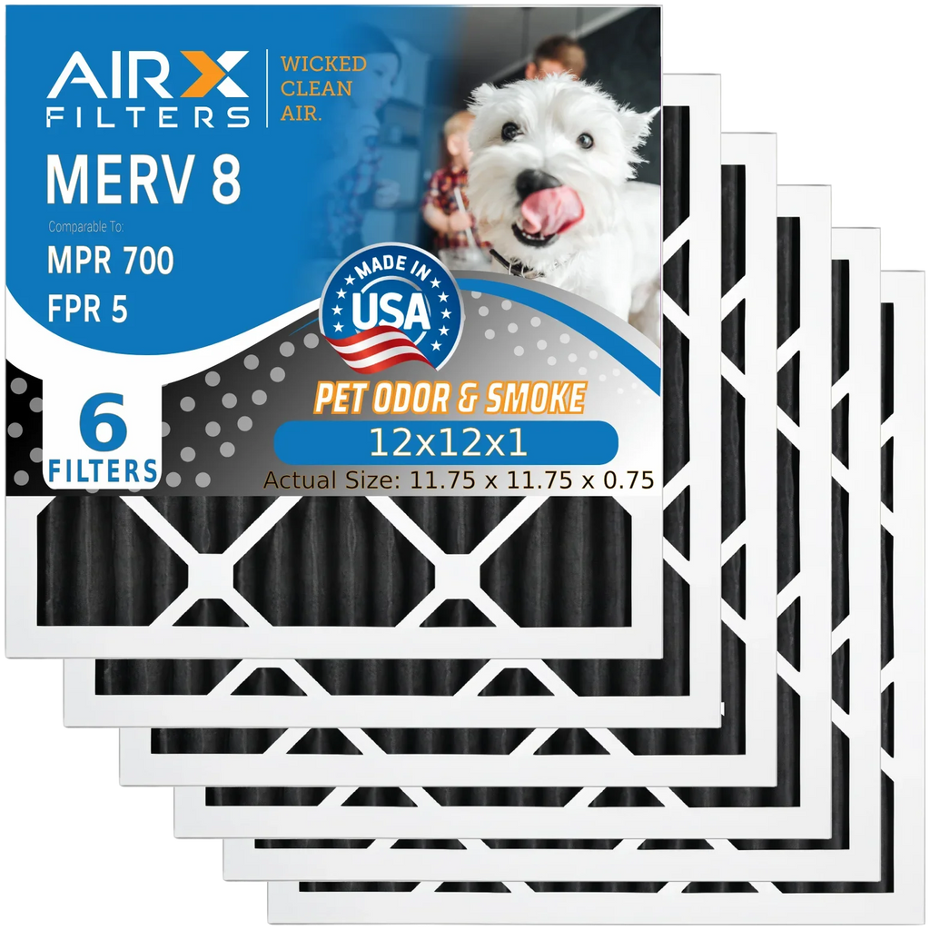 12x12x1 Air Filter Odor Eliminator Carbon Filter MERV 8 Comparable to MPR 700 & FPR 5 AC HVAC Premium USA Made 12x12x1 Furnace Filters by AIRX FILTERS WICKED CLEAN AIR. 6 Pack