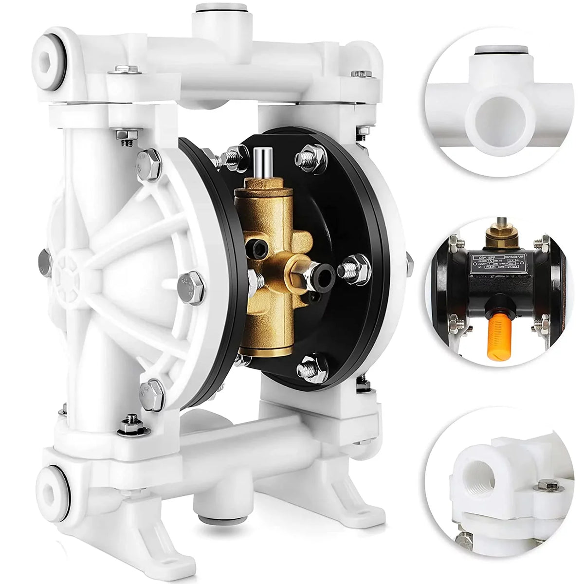 GYZJ Air Operated Double Diaphragm Pump QBK-15 1/2 inch Outlet 12 GPM Pneumatic Transfer Max 115 PSI Industrial Use for Chemical Waste Oil Dual Dissepiment PTFE Nitrile Rubber by Cast Iron
