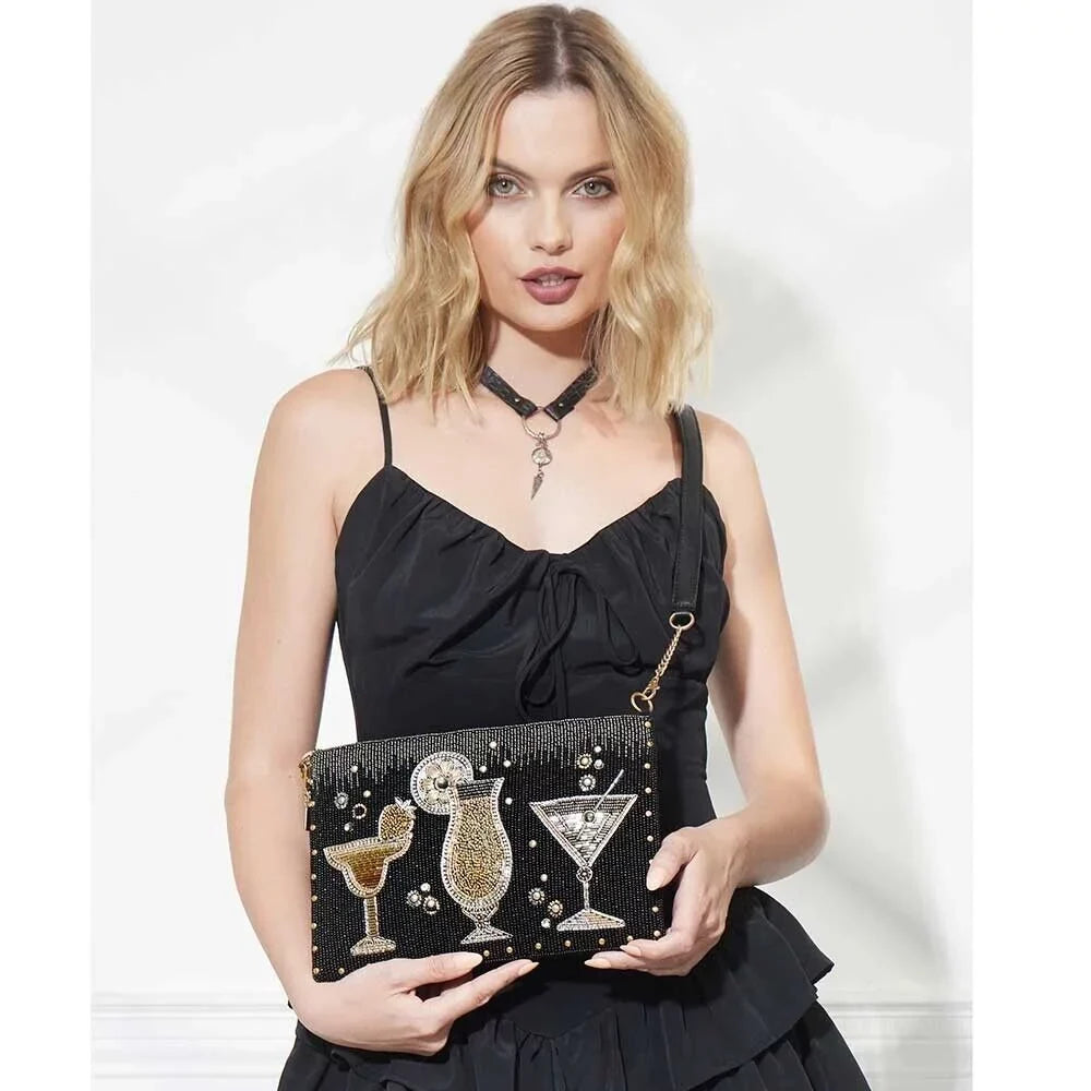 Mary Frances Another Round Crossbody Clutch Cocktails Handbag, Black