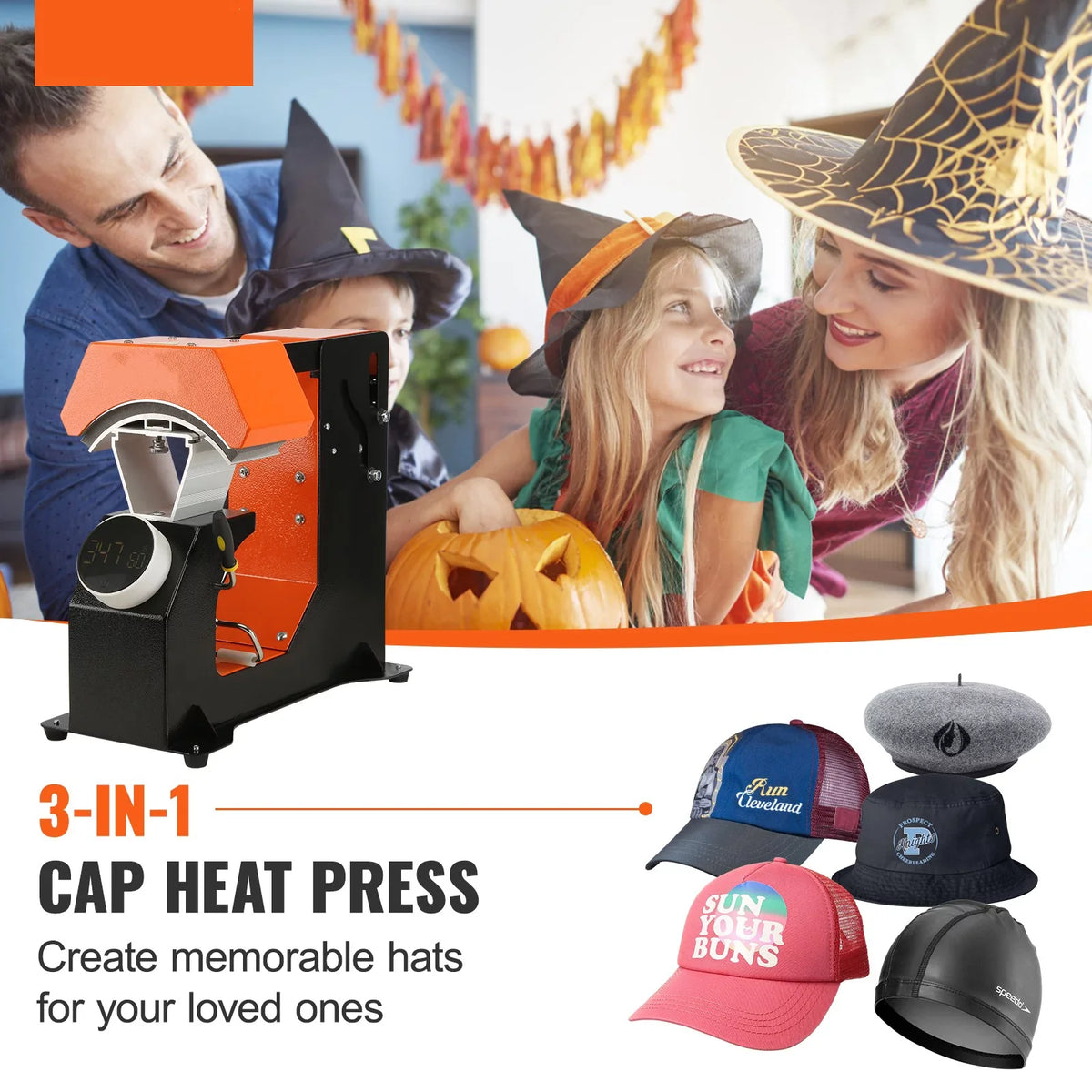 BENTISM Hat Heat Press, 3-in-1 Auto Cap Heat Press Machine, 6.4"x3.5 "Clamshell Sublimation Transfer, Automatic Release & Press Knob-style Digital Control Panel, with 3pcs Replaceable Heating Pads