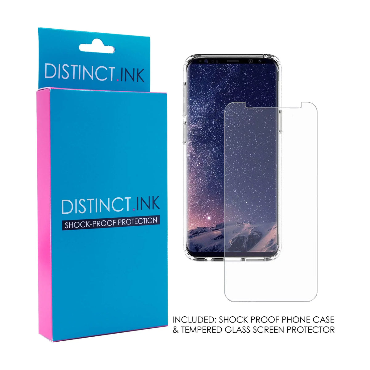 DistinctInk Clear Shockproof Hybrid Case for Galaxy S9 (5.8" Monitor - TPU Bumper Acrylic Back Tempered Glass Monitor Protector - Cross Heart - Faith Hope Love