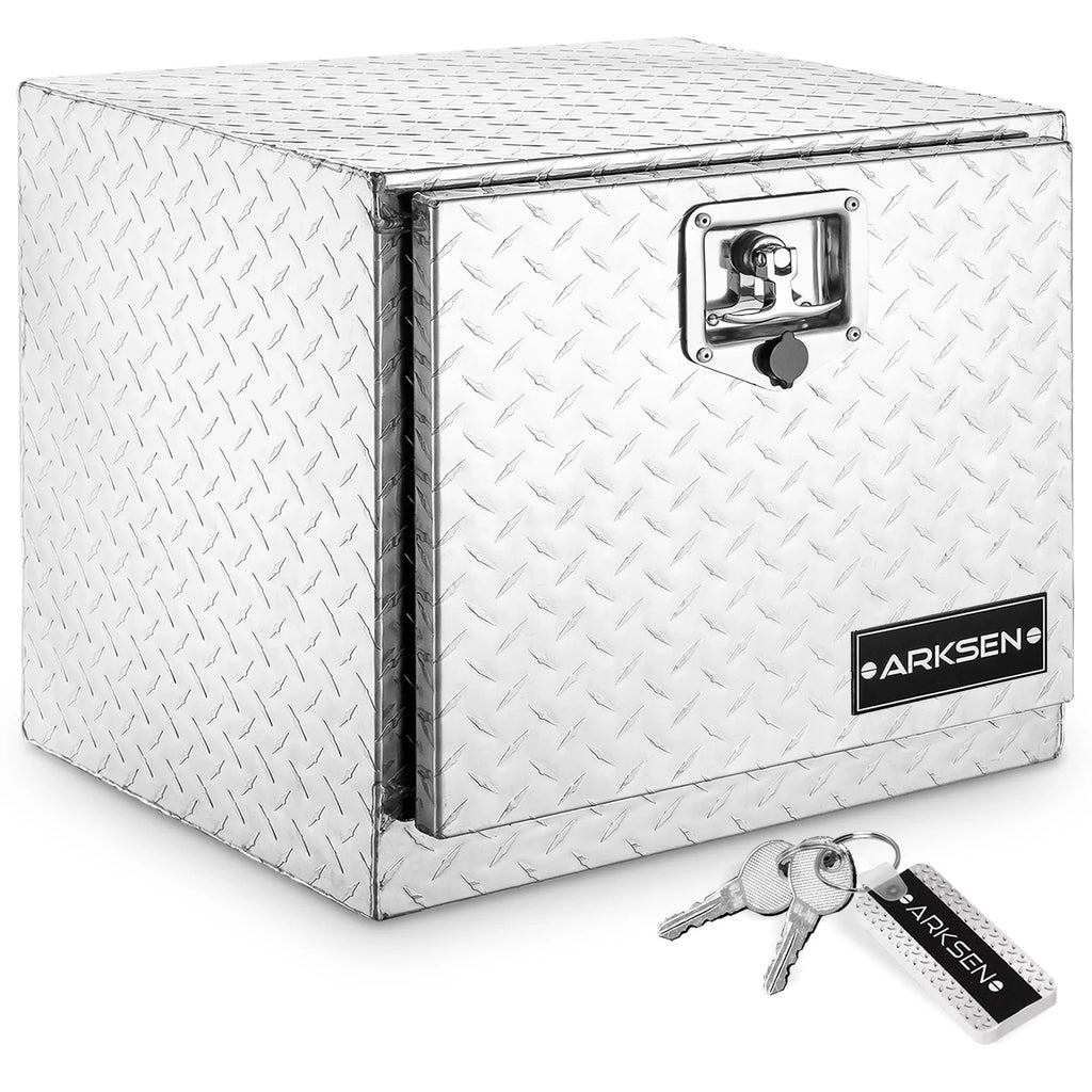 ARKSEN 18" Aluminum Truck Underbody Diamond Plate ToolBox w/ T-Handle Latch Sturdy Pickup Trailer Storage Organizer Tool Box Key Lock, Silver