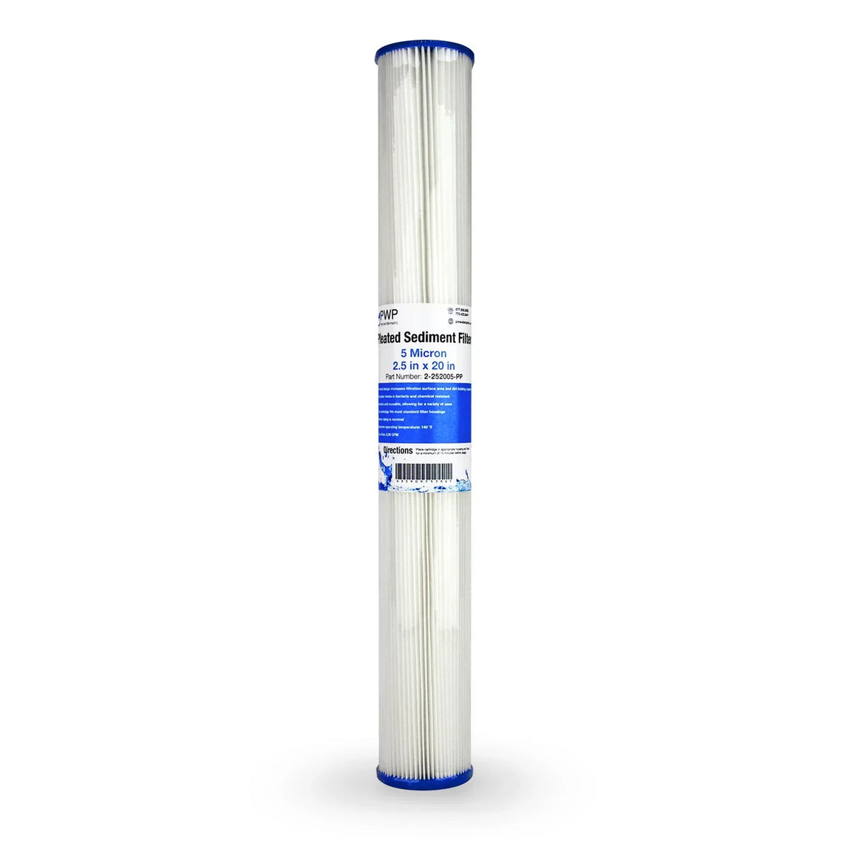 Pleated Poly Sediment Liquid Filter Cartdrige 20x2.5" 5 micron 25 Pack
