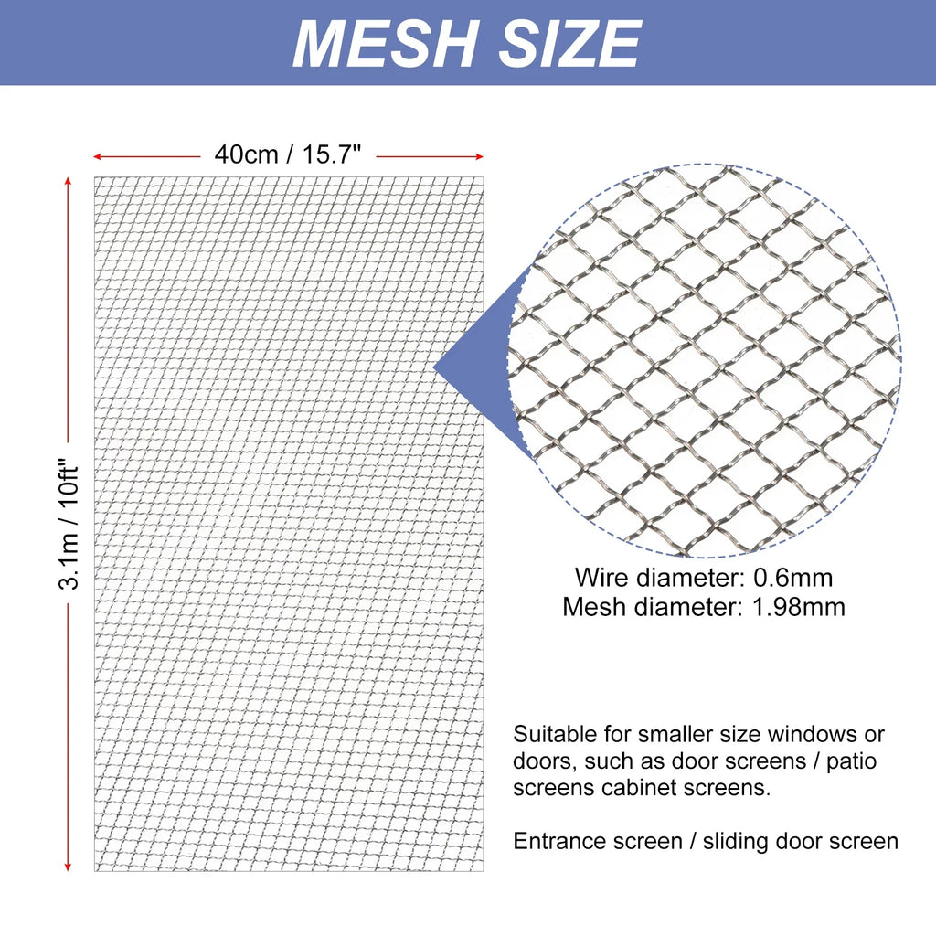 304 Stainless Steel Woven Wire Mesh Monitor Air Vent Mesh for Window Display Display Door Replacement