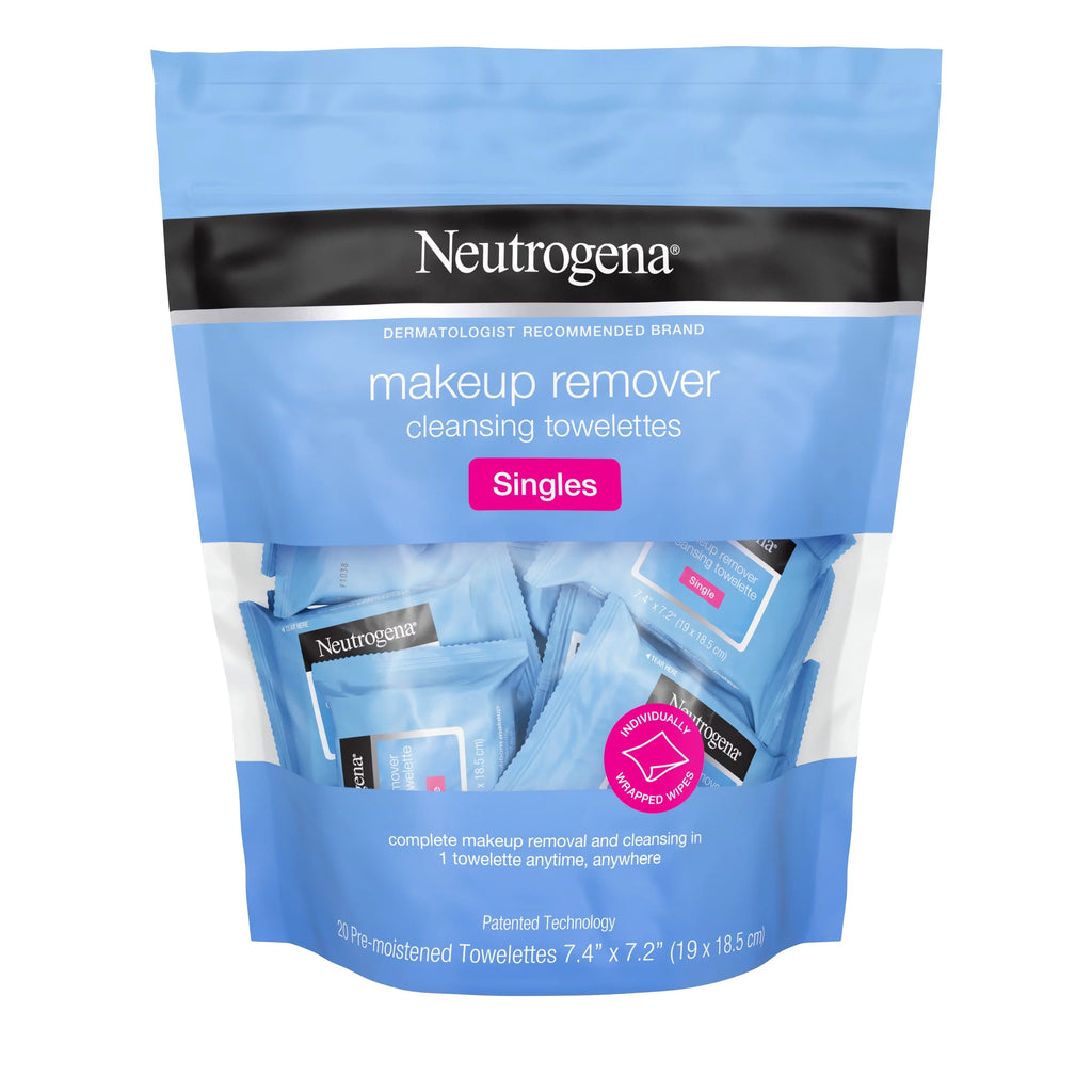 Neutrogena Makeup Remover Cleansing Towelette Singles, Daily Face Wipes to Remove Dirt, Oil, Makeup & Fluid (Pack of 3)