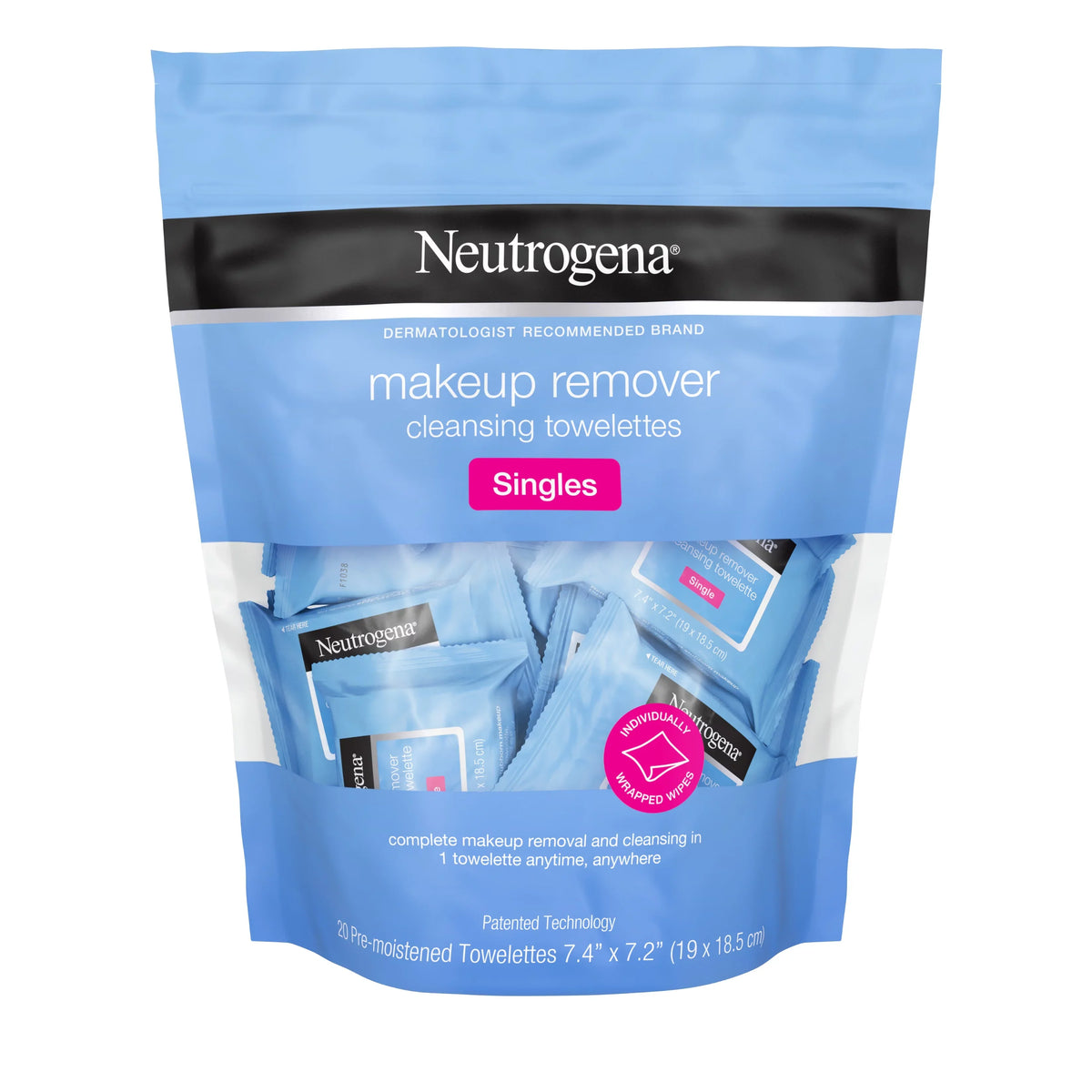 Neutrogena Makeup Remover Cleansing Towelette Singles, Daily Face Wipes to Remove Dirt, Oil, Makeup & Fluid (Pack of 3)