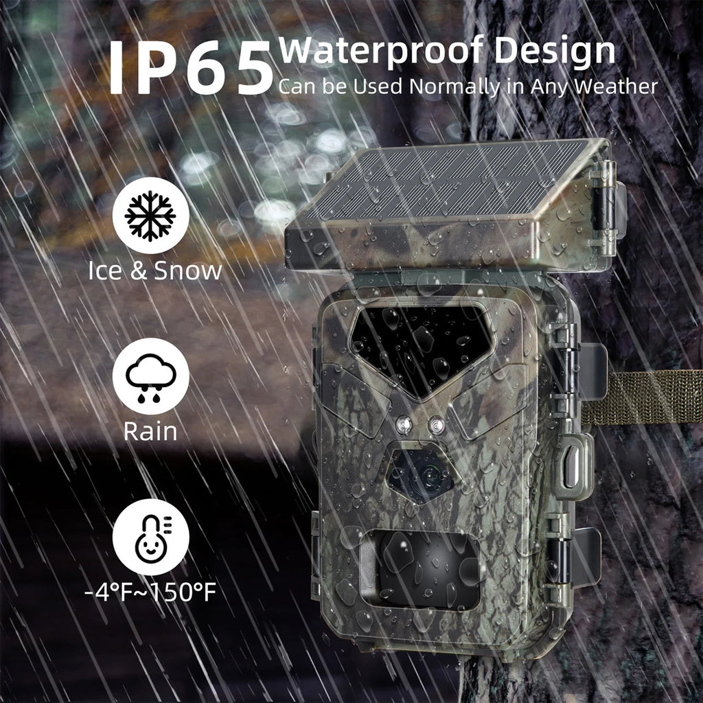 TOMSHOO Trail Camera Solar Powered 20MP 1080P Game Camera 0.3s Trigger Time Hunting Cam with Night Vision Motion Activated IP65 Liquid Loop Recording for Wildlife