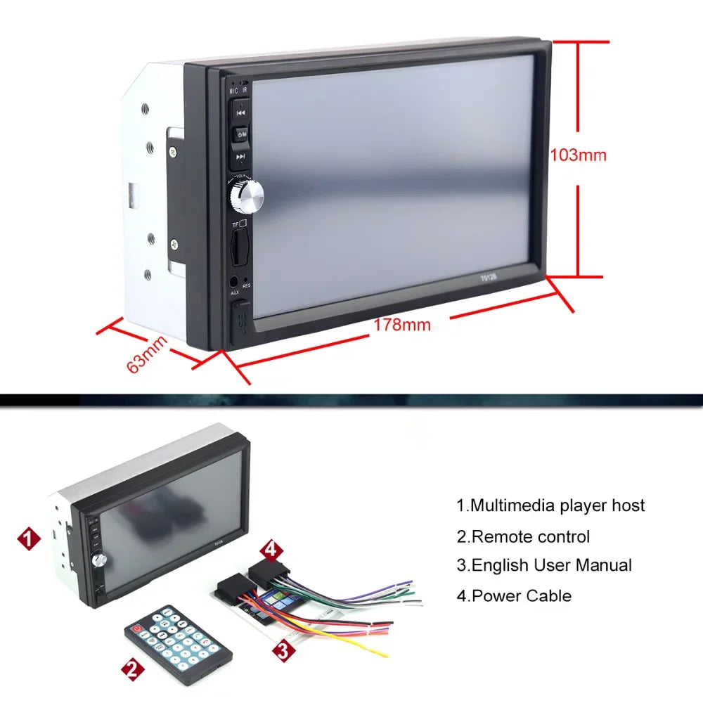 Polarlander Car Stereo Car Audio Double Din 7-inch HD Touch Display Car radio Player with Multimedia SD USB FM AUX MP5/4/3 mirror link function Bluetooth with 4LED backup camera