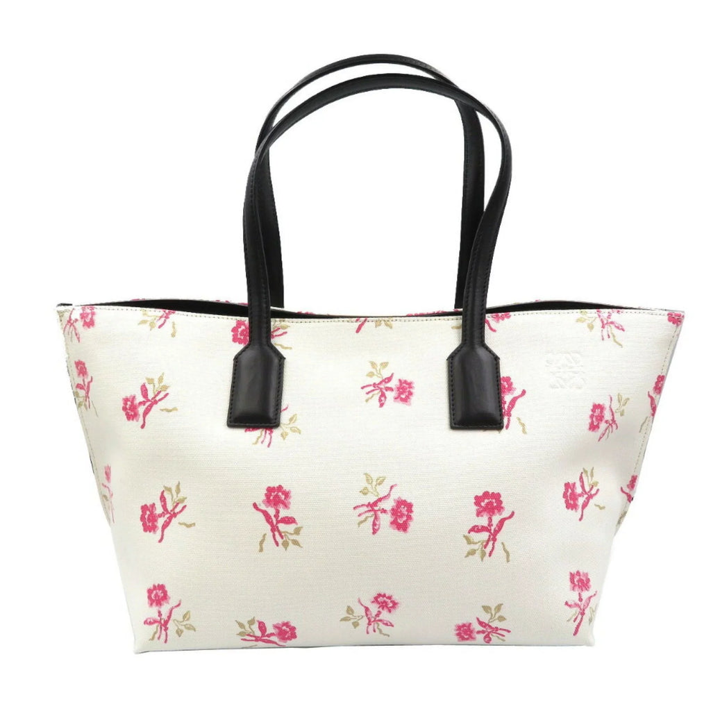 Pre-Owned Loewe Canvas Leather White Pink Black Tote Bag (Good)