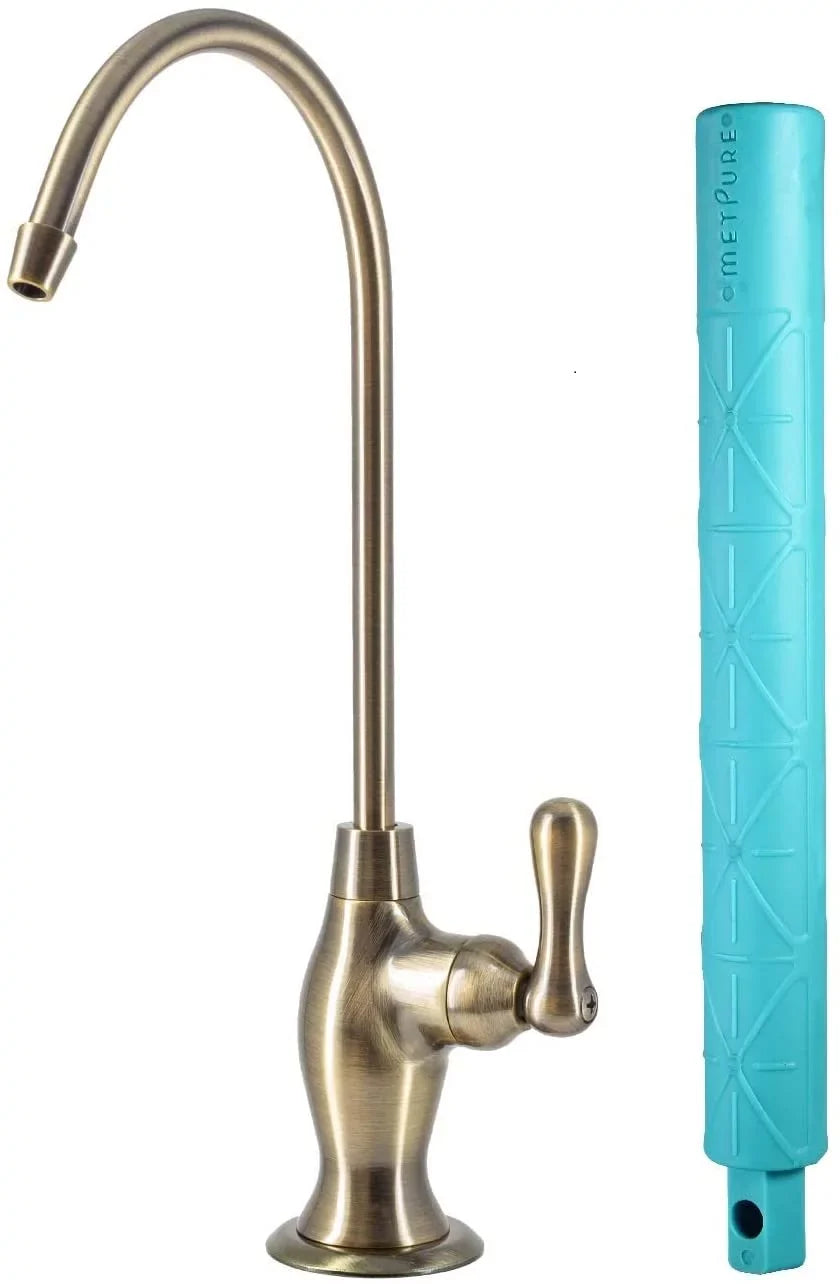 Metpure Liquid Filtration Faucet Antique Brass Vase Style Non Air Gap Reverse Osmosis Drinking Liquid Dispenser With Faucet Wrench