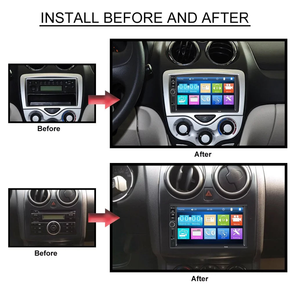 Polarlander Car Stereo Car Audio Double Din 7-inch HD Touch Display Car radio Player with Multimedia SD USB FM AUX MP5/4/3 mirror link function Bluetooth with 4LED backup camera