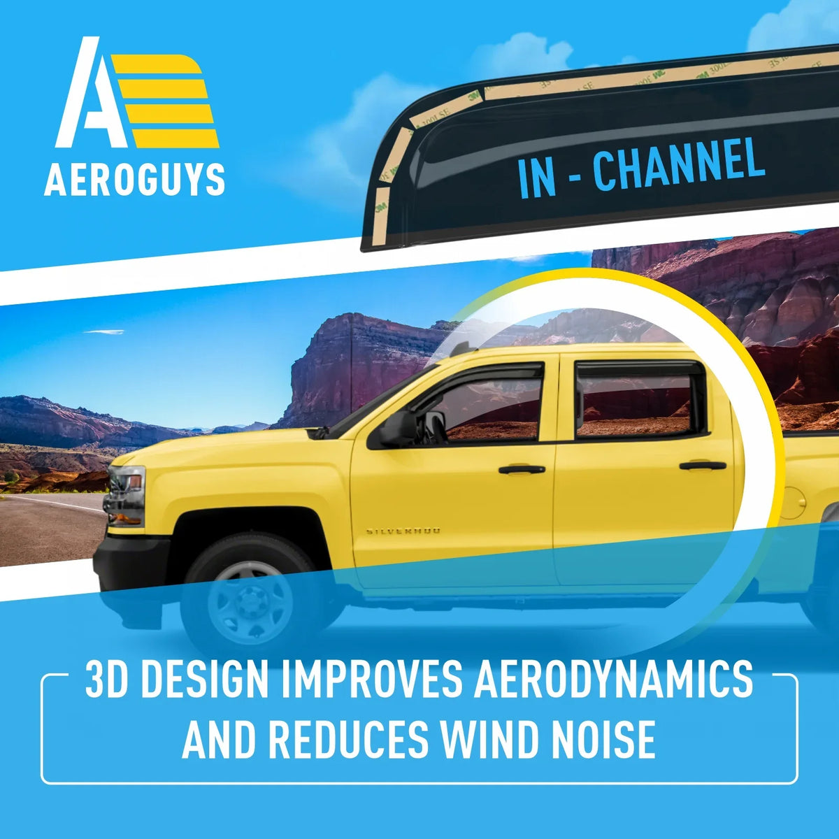 AEROGUYS In-Channel Window Deflectors Extra Sturdy Window Visors Rain Guards Fit for Chevrolet (Chevy) Silverado 1500 2014-2018 Crew Cab, Sun Visors, Wind Vent Visors, Truck Accessories -4pcs. AG0421