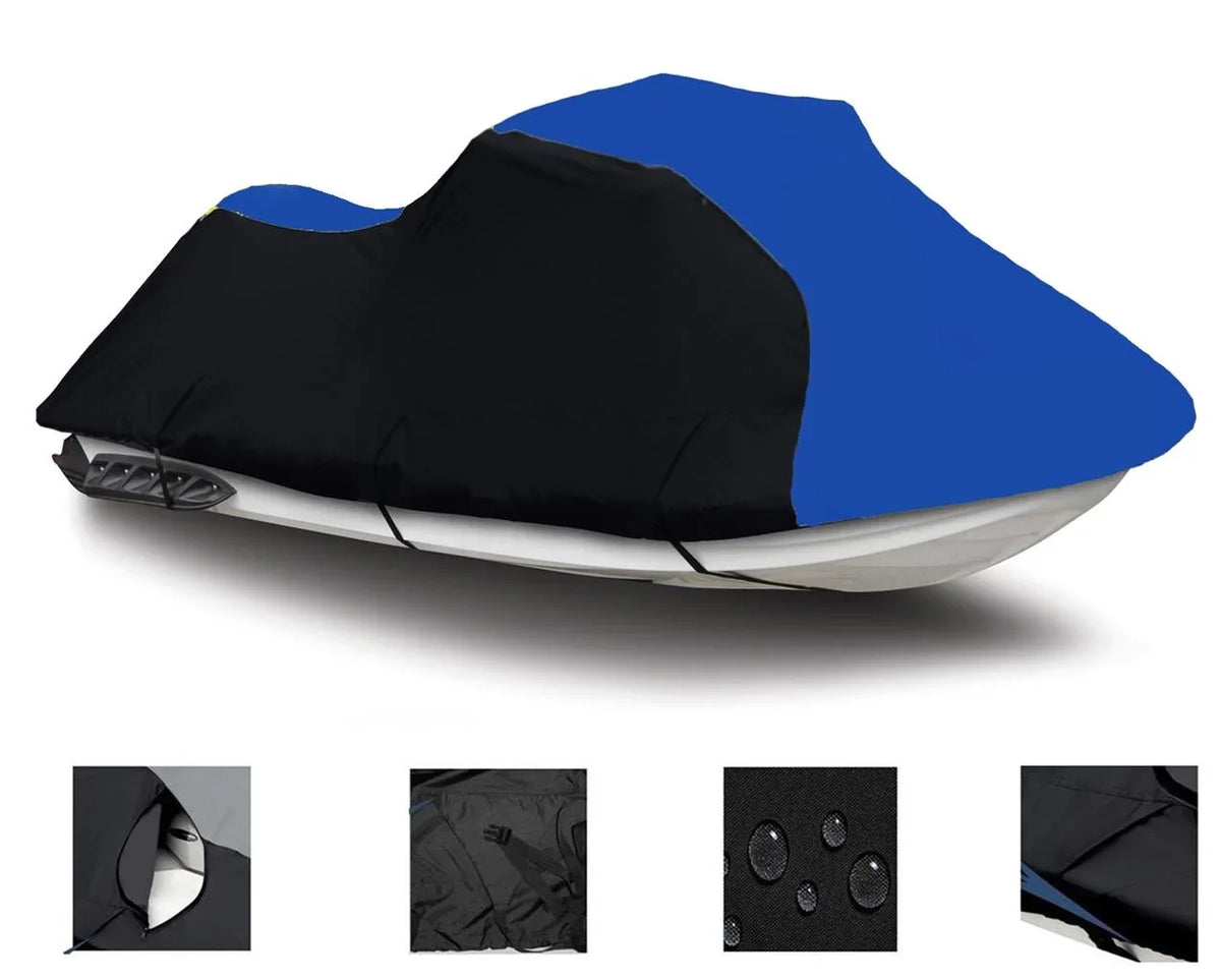 BLACK / BLUE HEAVY-DUTY, PWC 600D JET SKI Cover Compatible for Kawasaki ST 750 / JT750 ST 1993 1994 1995-1998