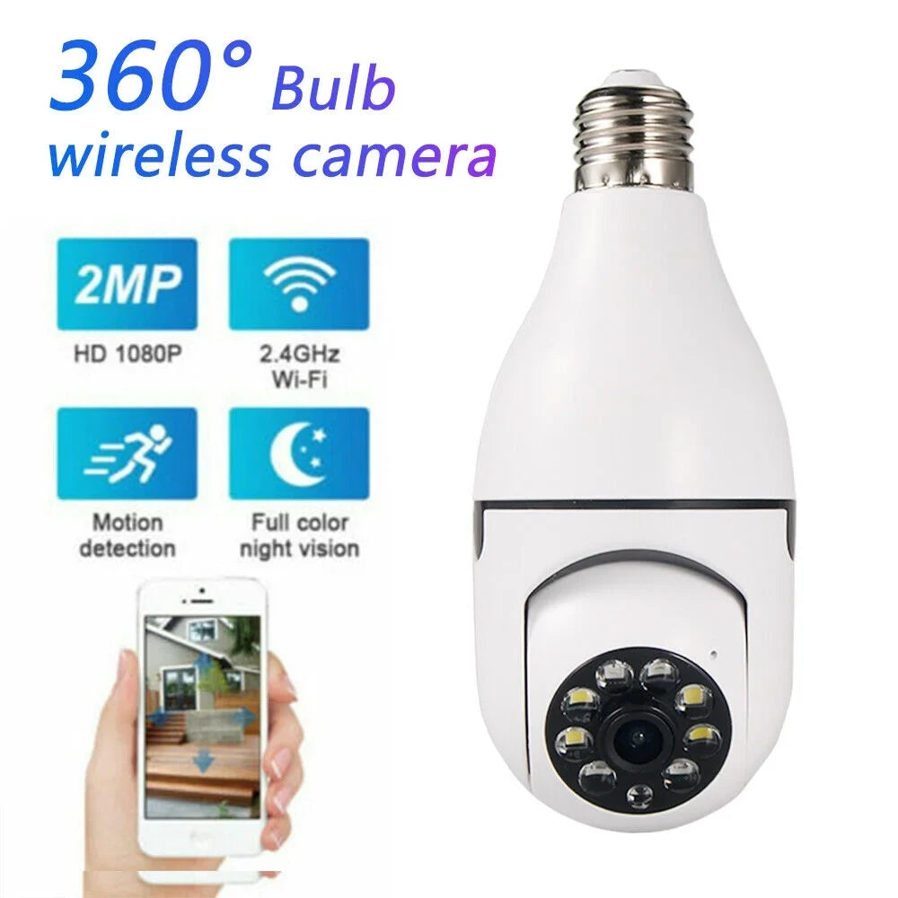 JahyShow 5GHz E27 Light Bulb Camera, 1080P Home Surveillance Cameras Wireless CCTV with 360 Degree Panoramic View Lens, Night Vision, Remote Viewing, Motion Detection, Two Way Audio (2 Pack)