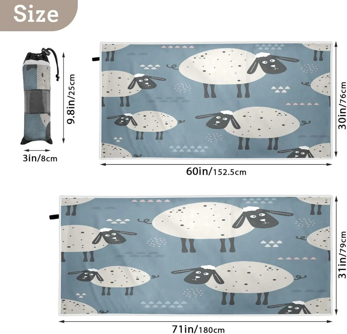Bestwell Cute Black Face Sheep Beach Towel Oversized Towel Blanket, Thin Lightweight Microfiber Sand Free Quick Dry Towel, 31”X71” Multipurpose Pool Bath Yoga Swim Shower Towel