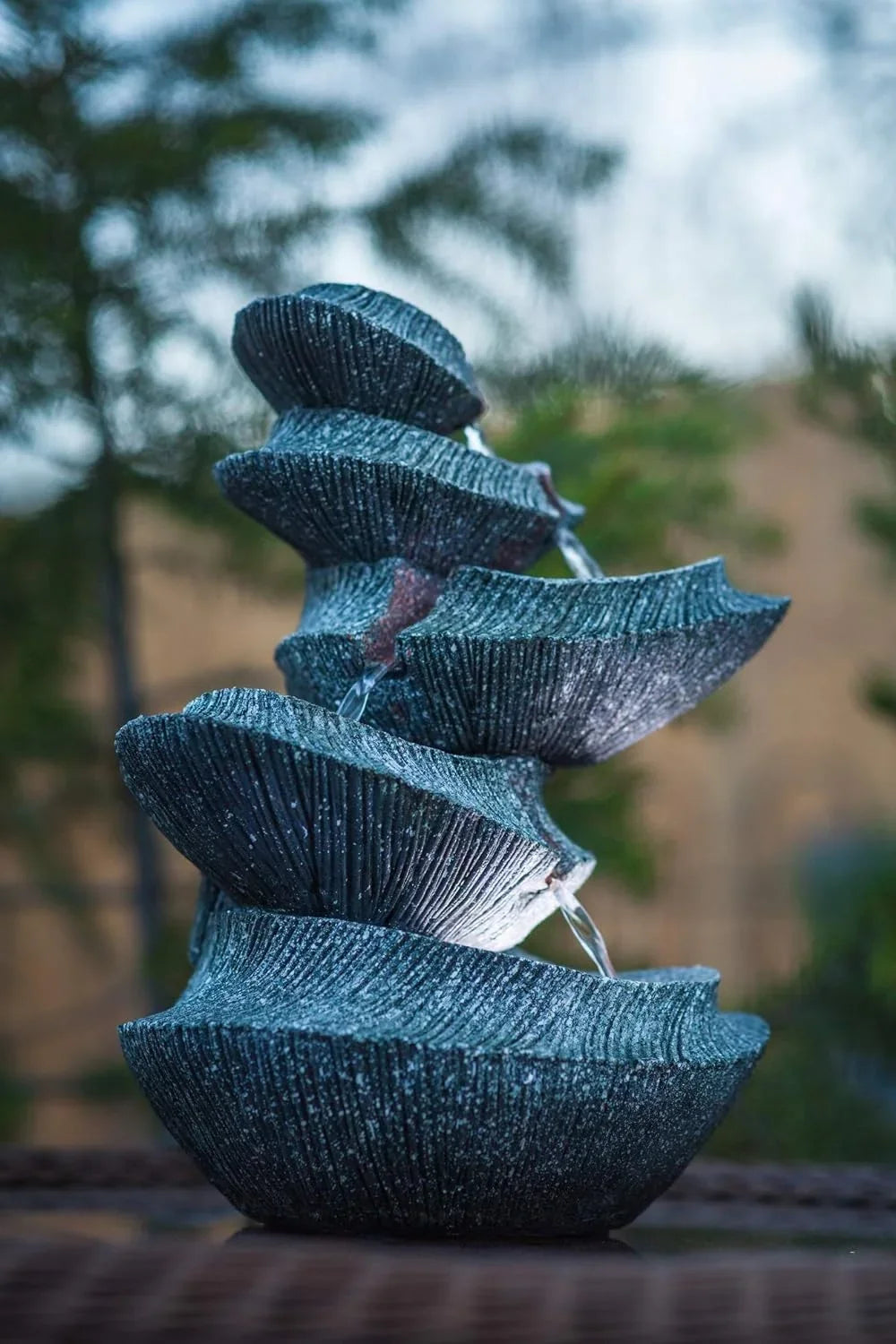 Modern Stone Tiers 14" Fountain W/LED Light: Small Indoor/Outdoor Fluid Feature For s, Entryways, Gardens & Patios. Hand-Crafted Design. HF-B16-14LT