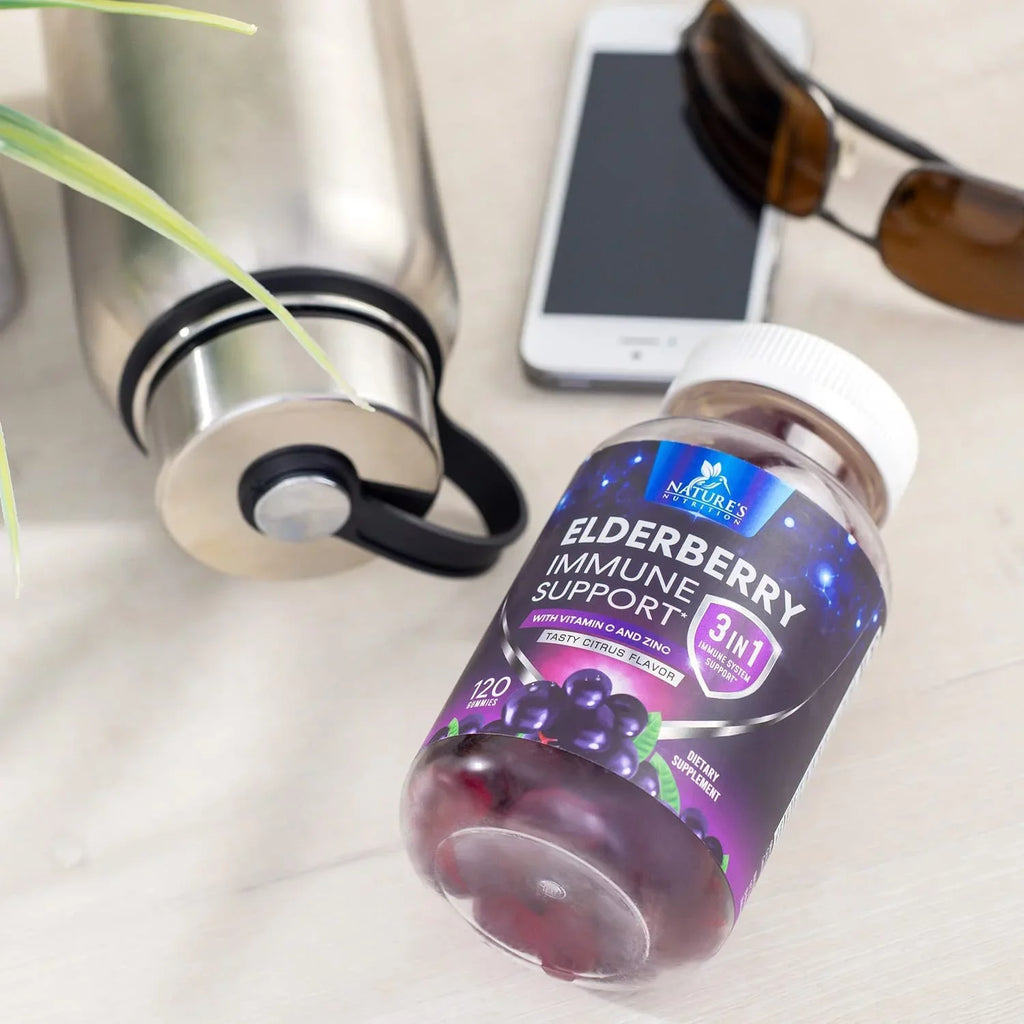 Nature's Sambucus Elderberry Gummies Immune Gummies with Vitamin C and Zinc, Immune Support Gummy Vitamin Supplement, Black Elderberry for Adults & Kids - Gluten Free Non-GMO - 120 Gummies