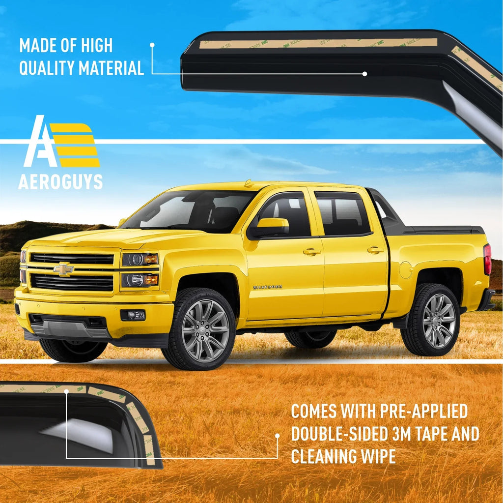 AEROGUYS In-Channel Window Deflectors Extra Sturdy Window Visors Rain Guards Fit for Chevrolet (Chevy) Silverado 1500 2014-2018 Crew Cab, Sun Visors, Wind Vent Visors, Truck Accessories -4pcs. AG0421