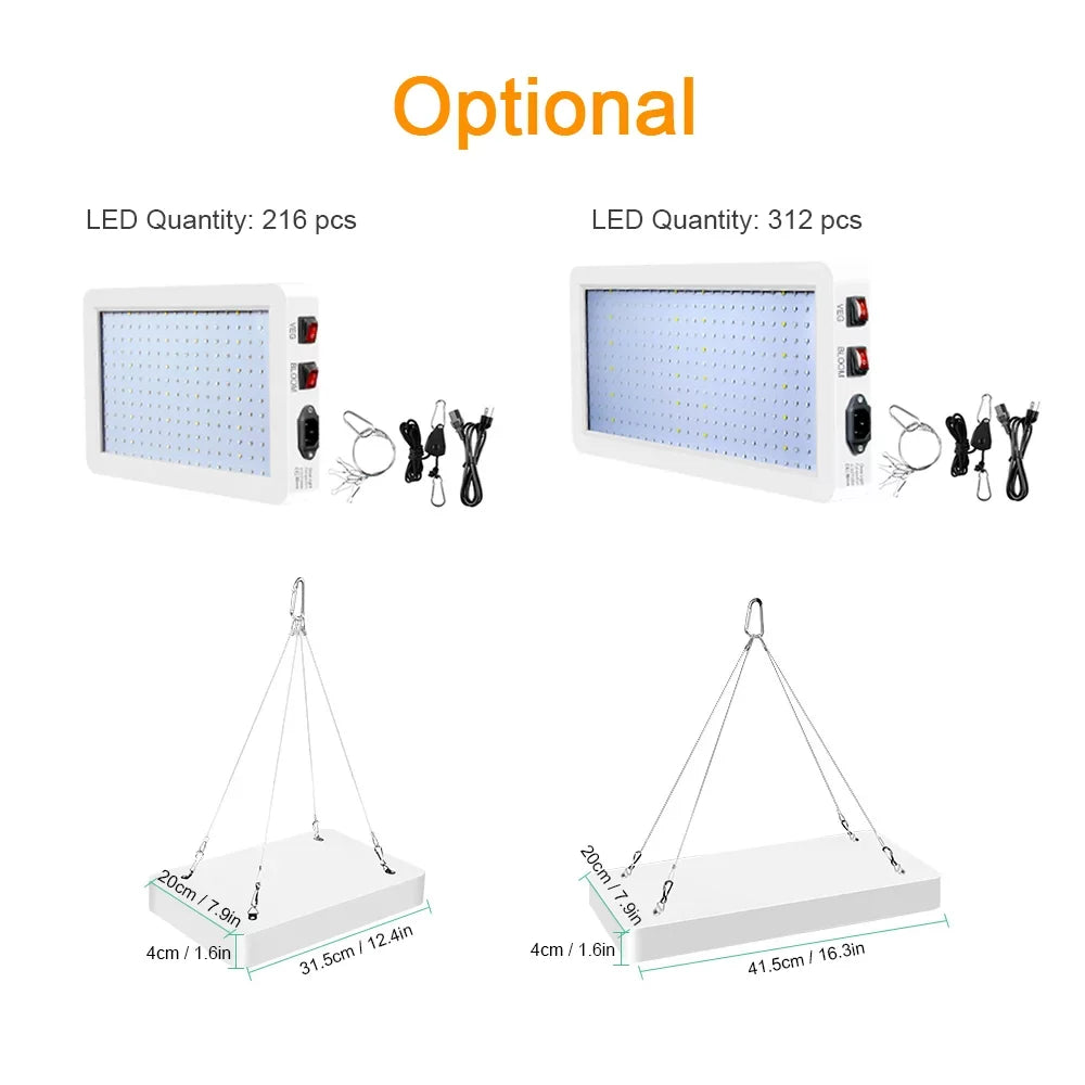 2000W Grow for Indoor Plants 312 LEDs Full Spectrum Veg and Bloom Dual Switch IP65 Fluid Hanging Plant Growing Lamps for Seedlings Flowers Greenhouse