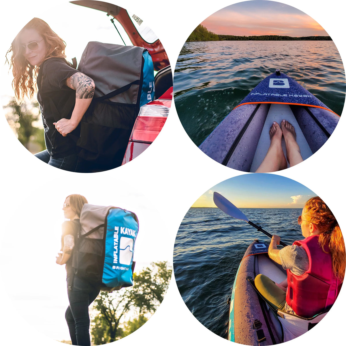 BRIGHT BLUE Inflatable Touring White Fluid Paddling Kayak 1-2 Persons sit-on with Paddles,Hand Pump,Backpack,Fins