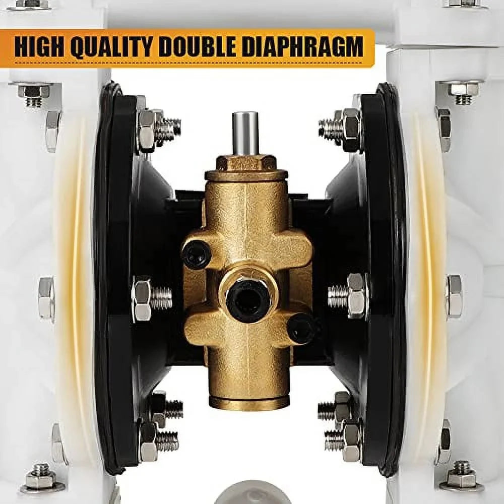 GYZJ Air Operated Double Diaphragm Pump QBK-15 1/2 inch Outlet 12 GPM Pneumatic Transfer Max 115 PSI Industrial Use for Chemical Waste Oil Dual Dissepiment PTFE Nitrile Rubber by Cast Iron