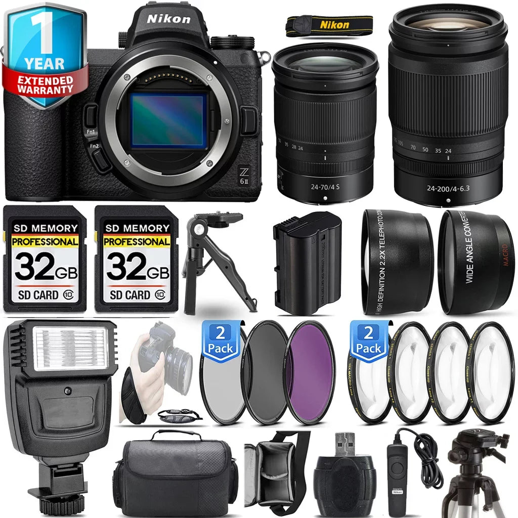 Z6 II Mirrorless Camera with 24-200mm f/4-6.3 VR Lens + 24-70mm f/4 S Lens + Flash + 64GB Kit
