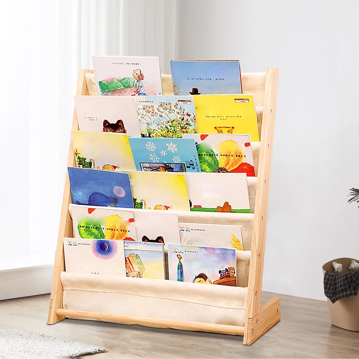 Wooden Bookcase Children Kids Book Shelf Storage Rack Tidy Organizer 6 Tiers
