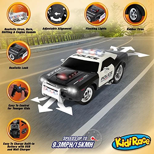 KidiRace RC Remote Control Police Car for Kids Sturdy Fun and Easy to Control