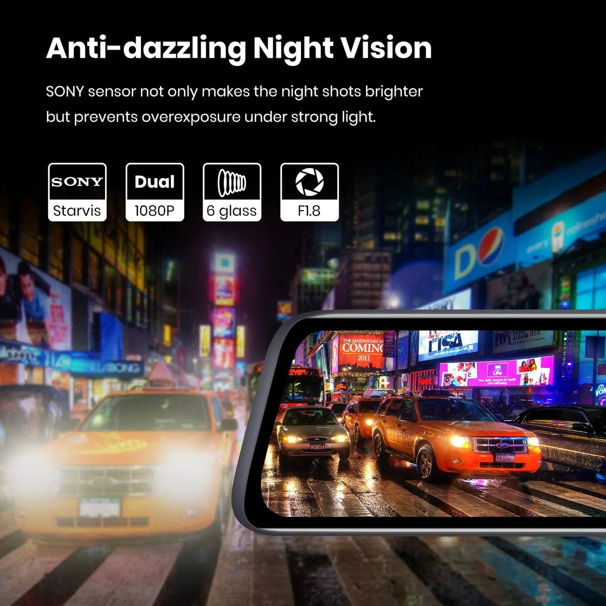 AUTO-VOX Mirror Dash Cam Front and Rear View Mirror Dual Camera 9.35'' Full Touch Monitor 1080P Super Night Vision Car Backup Camera for Driving Safety